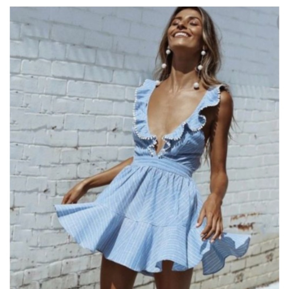 Blue and white striped dress.